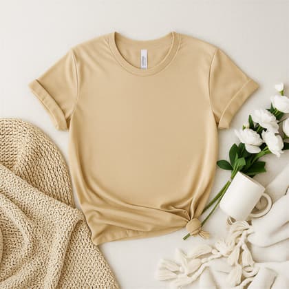 Bella+Canvas 3001 — Flat Lay mockup in Biege
