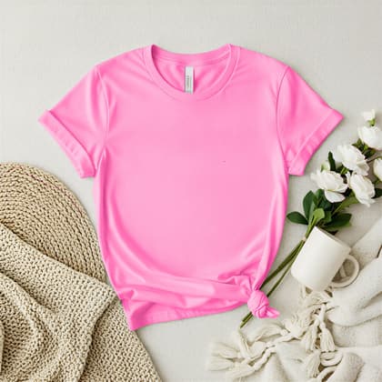 Bella+Canvas 3001 — Flat Lay mockup in Charity Pink