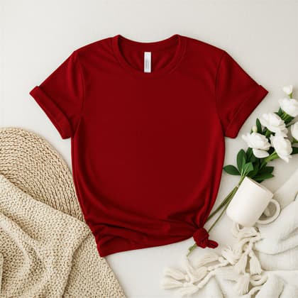 Bella+Canvas 3001 — Flat Lay mockup in Crimson
