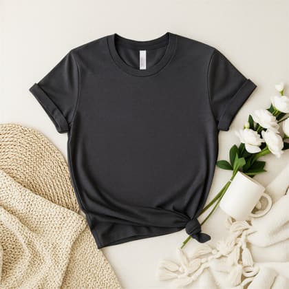 Bella+Canvas 3001 — Flat Lay mockup in Dark Heather Gray