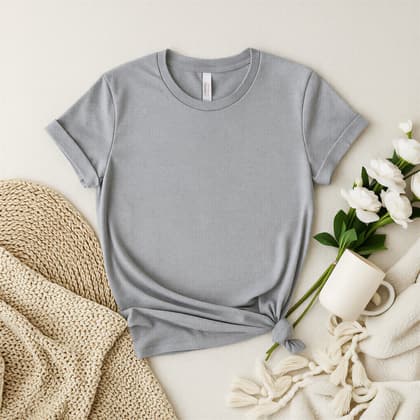 Bella+Canvas 3001 — Flat Lay mockup in Heather Gray