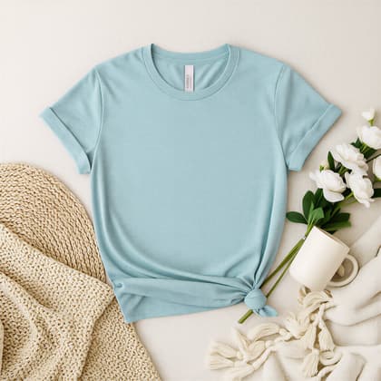 Bella+Canvas 3001 — Flat Lay mockup in Heather Ice