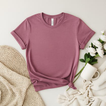 Bella+Canvas 3001 — Flat Lay mockup in Heather Mauve