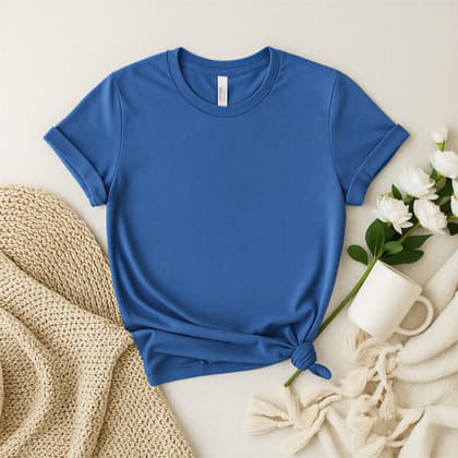Bella+Canvas 3001 — Flat Lay mockup in Heather True Royal