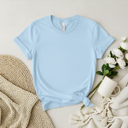 Bella+Canvas 3001 — Flat Lay mockup in Light Blue