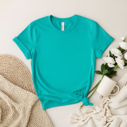 Bella+Canvas 3001 — Flat Lay mockup in Turquoise