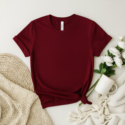 Bella+Canvas 3001 — Flat Lay mockup in Maroon