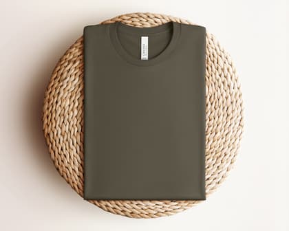 Bella+Canvas 3001 — Folded on Rattan mockup in Army
