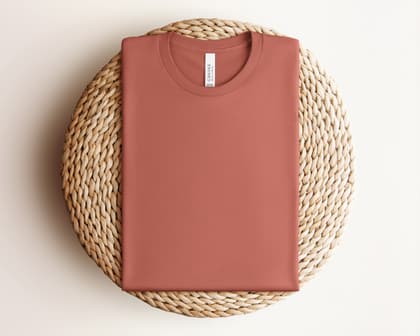 Bella+Canvas 3001 — Folded on Rattan mockup in Clay