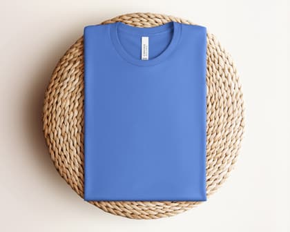 Bella+Canvas 3001 — Folded on Rattan mockup in Columbia Blue