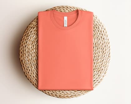 Bella+Canvas 3001 — Folded on Rattan mockup in Coral