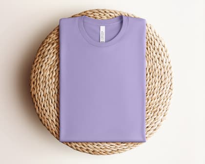Bella+Canvas 3001 — Folded on Rattan mockup in Dark Lavender