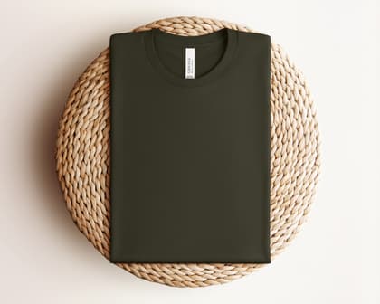 Bella+Canvas 3001 — Folded on Rattan mockup in Dark Olive