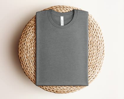 Bella+Canvas 3001 — Folded on Rattan mockup in Deep Heather