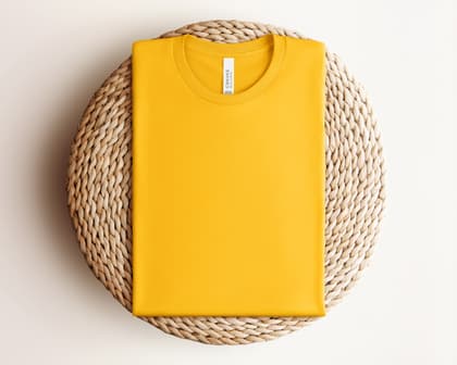 Bella+Canvas 3001 — Folded on Rattan mockup in Gold
