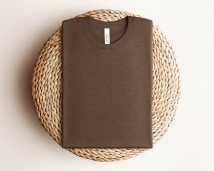 Bella+Canvas 3001 — Folded on Rattan mockup in Heather Brown