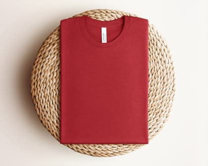 Bella+Canvas 3001 — Folded on Rattan mockup in Heather Canvas Red