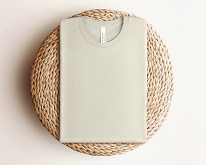 Bella+Canvas 3001 — Folded on Rattan mockup in Heather Cement