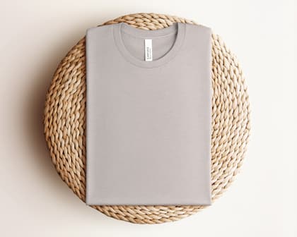 Bella+Canvas 3001 — Folded on Rattan mockup in Heather Cool Grey