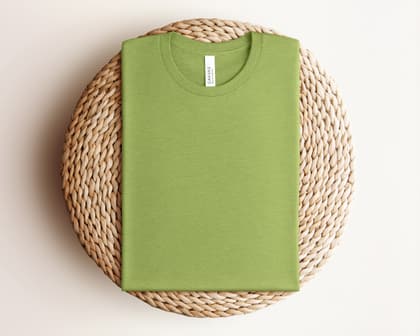 Bella+Canvas 3001 — Folded on Rattan mockup in Heather Grass