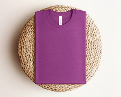 Bella+Canvas 3001 — Folded on Rattan mockup in Heather Magenta