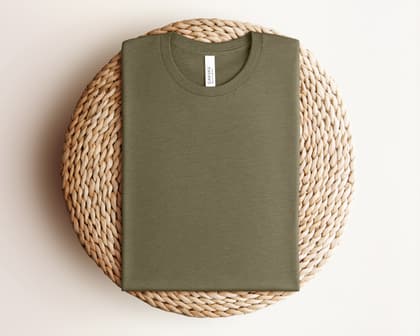 Bella+Canvas 3001 — Folded on Rattan mockup in Heather Olive