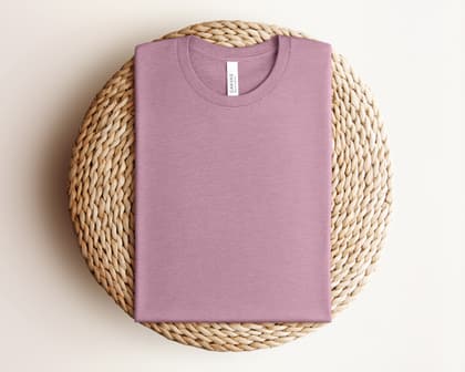 Bella+Canvas 3001 — Folded on Rattan mockup in Heather Orchid