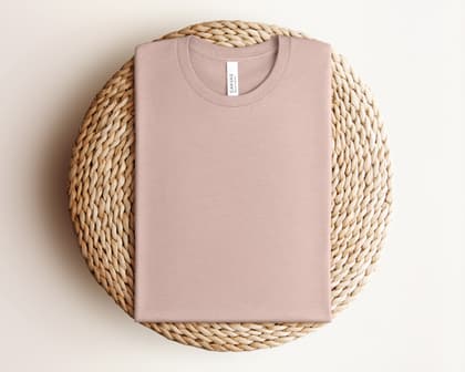 Bella+Canvas 3001 — Folded on Rattan mockup in Heather Pink Gravel