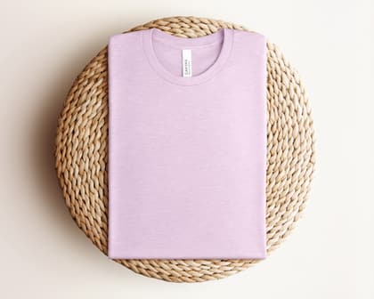 Bella+Canvas 3001 — Folded on Rattan mockup in Heather Prism Lilac