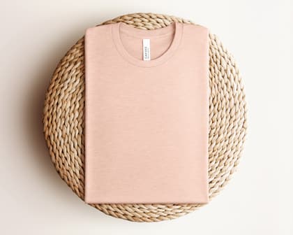Bella+Canvas 3001 — Folded on Rattan mockup in Heather Prism Peach