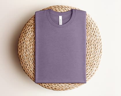Bella+Canvas 3001 — Folded on Rattan mockup in Heather Purple