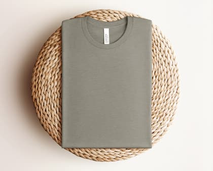 Bella+Canvas 3001 — Folded on Rattan mockup in Heather Stone