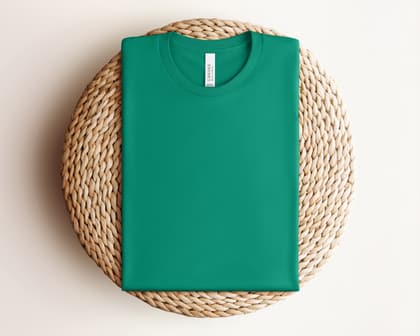 Bella+Canvas 3001 — Folded on Rattan mockup in Kelly