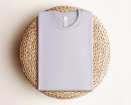 Bella+Canvas 3001 — Folded on Rattan mockup in Lavender Dust
