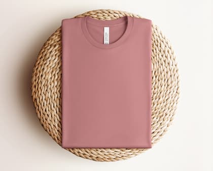 Bella+Canvas 3001 — Folded on Rattan mockup in Mauve