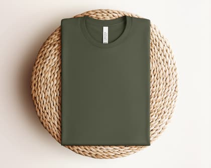 Bella+Canvas 3001 — Folded on Rattan mockup in Military Green