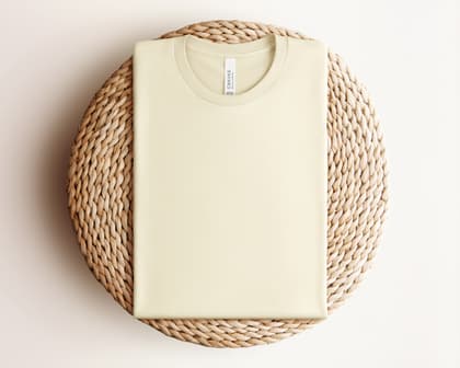 Bella+Canvas 3001 — Folded on Rattan mockup in Natural