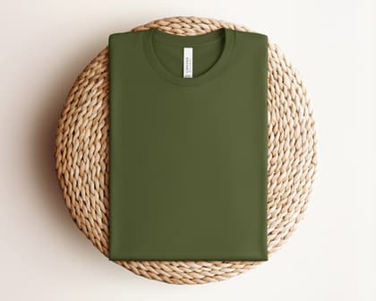 Bella+Canvas 3001 — Folded on Rattan mockup in Olive