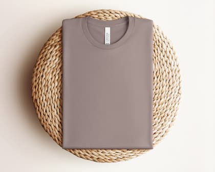Bella+Canvas 3001 — Folded on Rattan mockup in Pebble Brown