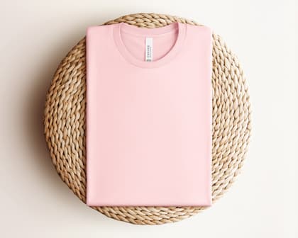Bella+Canvas 3001 — Folded on Rattan mockup in Soft Pink