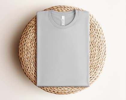 Bella+Canvas 3001 — Folded on Rattan mockup in Solid Athletic Grey