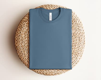 Bella+Canvas 3001 — Folded on Rattan mockup in Steel Blue