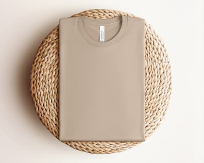 Bella+Canvas 3001 — Folded on Rattan mockup in Tan