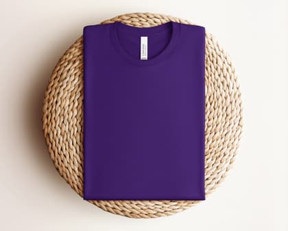Bella+Canvas 3001 — Folded on Rattan mockup in Team Purple