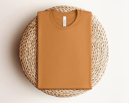 Bella+Canvas 3001 — Folded on Rattan mockup in Toast