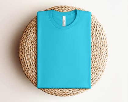 Bella+Canvas 3001 — Folded on Rattan mockup in Turquoise