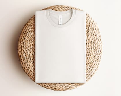 Bella+Canvas 3001 — Folded on Rattan mockup in Vintage White