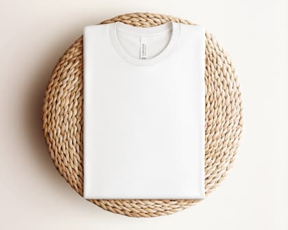Bella+Canvas 3001 — Folded on Rattan mockup in White