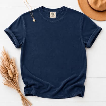 Comfort Colors® 1717 — Flat Lay with Props mockup in True Navy