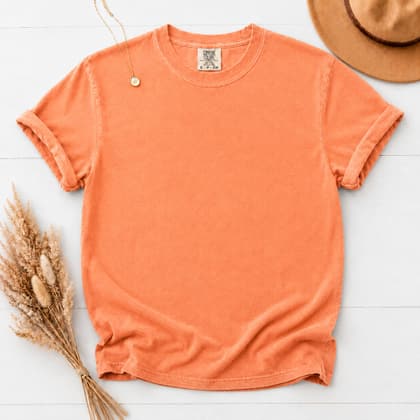 Comfort Colors® 1717 — Flat Lay with Props mockup in Melon